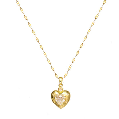 Women's High-End Heart-Shaped Necklace with Zircon Cross Pendant Stainless Steel Collarbone Chain Fashionable Jewelry