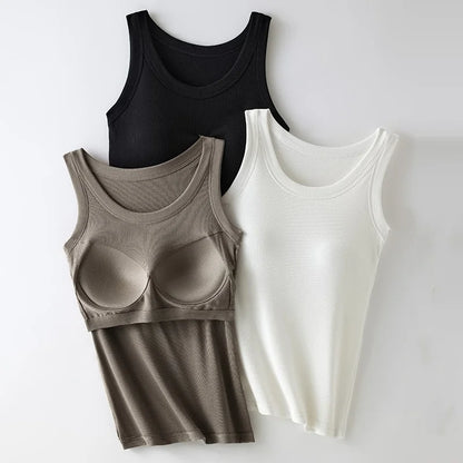 Women's Vest Tops With Built In Bra Neck Vest Padded Slim Fit Tank Tops Sexy Shirts Feminino Casual Underlay Shirt Slimming