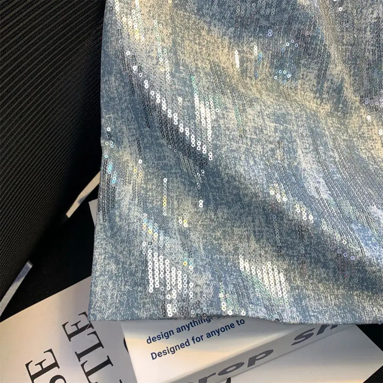 Blue Sequin Denim Skirt Jupe Femme Short Skirts for Women Korean Fashion Faldas Mujer Moda Spring Summer Y2k 2025 Casual High