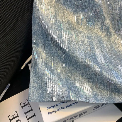 Blue Sequin Denim Skirt Jupe Femme Short Skirts for Women Korean Fashion Faldas Mujer Moda Spring Summer Y2k 2025 Casual High