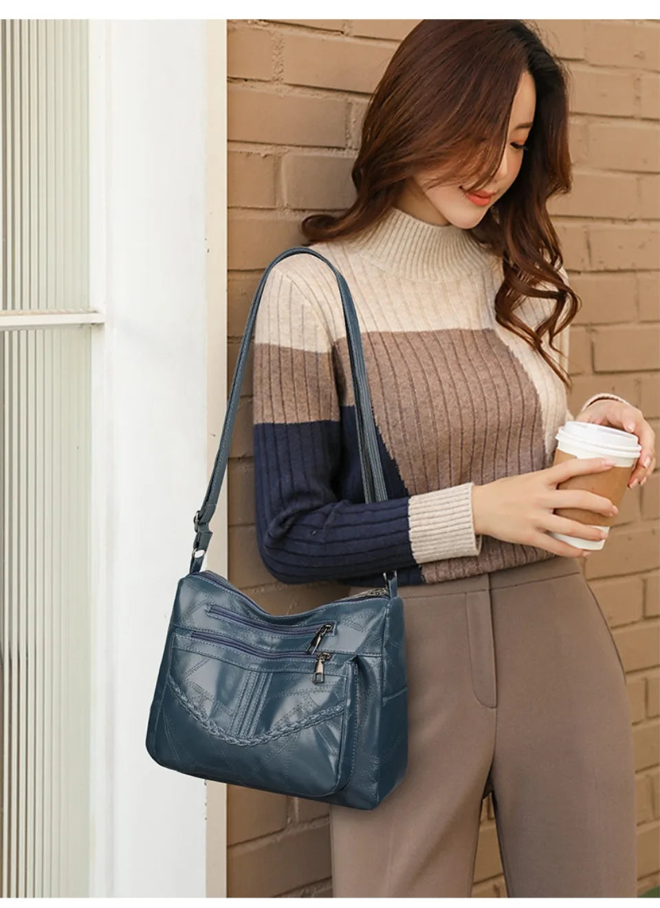 Light Women's Bags for Mom Multi-pocket Design Ladies Crossbody Shoulder Bags Vintage Pu Leather Purses and Handbags Sac A Main