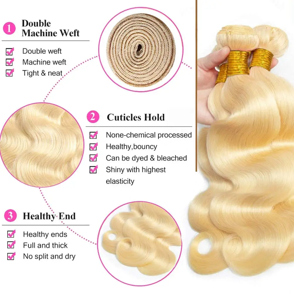 613 Blonde Hair Bundles Brazilian Hair Weave Bundle Body Wave Virgin Human Hair Long 26 28 30 32 Inches Human Hair Extension 10A