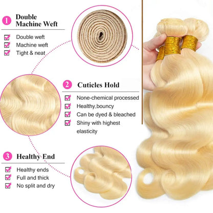 613 Blonde Hair Bundles Brazilian Hair Weave Bundle Body Wave Virgin Human Hair Long 26 28 30 32 Inches Human Hair Extension 10A