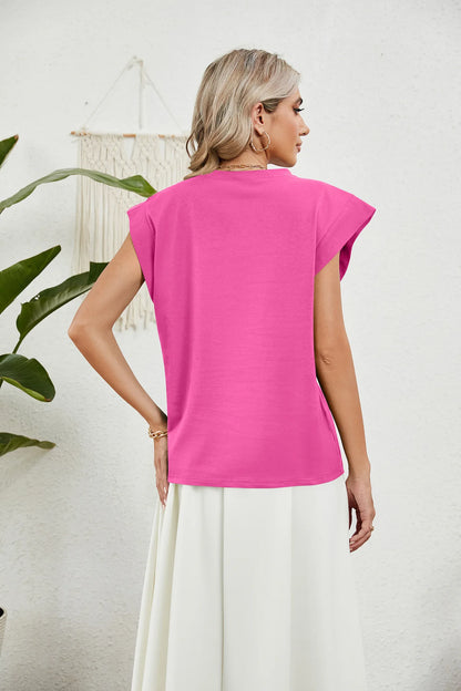 Tops for Women Trendy Summer Casual Short Sleeve Basic Textured Stripe Solid Color Round Neck T Shirts Blouse 2024