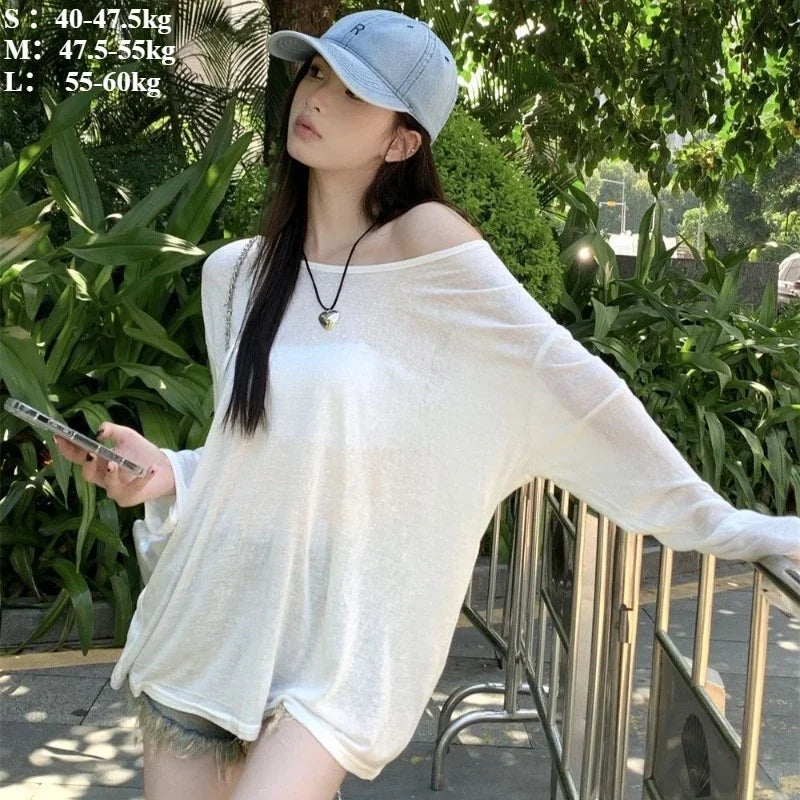 Women T-Shirts Casual Loose New Slightly Transparent O Neck Female Top Thin Sun Protection Tees Spring Summer 2025