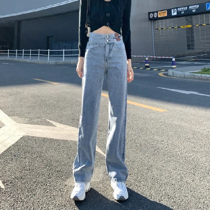 Women's High-Waisted Wide-Leg Jeans, Women's Spring Wear, New Loose Straight-Legged Small Man, Thin and Mopping Long Pants