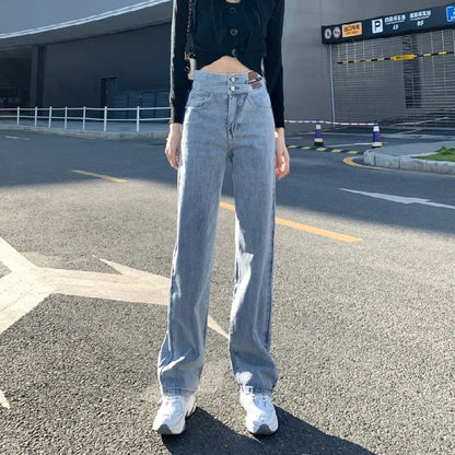 Women's High-Waisted Wide-Leg Jeans, Women's Spring Wear, New Loose Straight-Legged Small Man, Thin and Mopping Long Pants