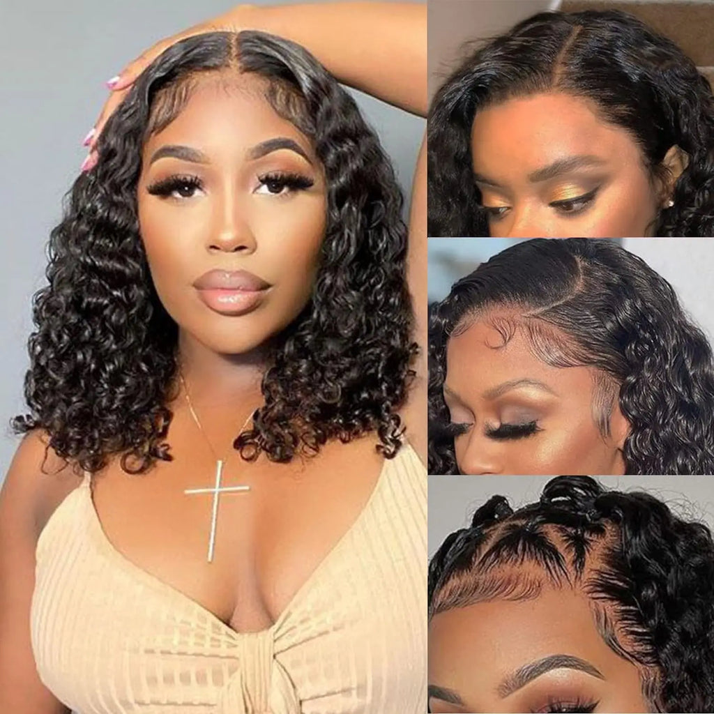 Glueless wigs Wear & Go 100% Human Wigs Water Wave Ready To Wear Short Bob Lace Frontal Brazilian Wig DEEP Curly For Woman Sale