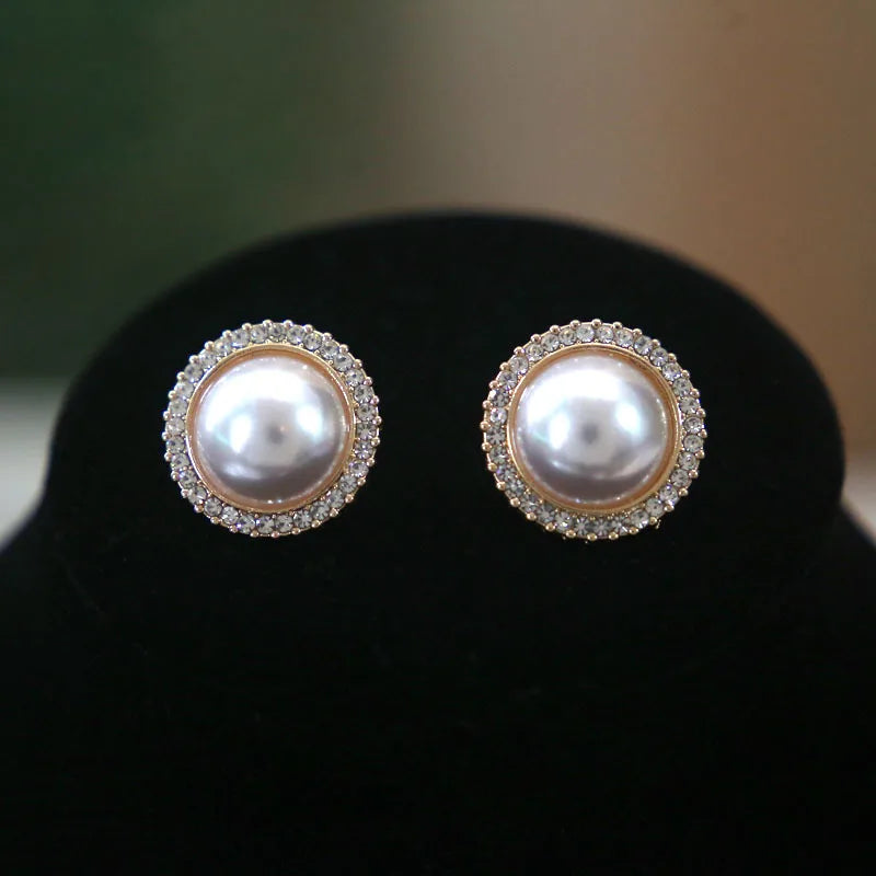 Women Elegant Pearl Double Layers Necklace Earrings Exquisite Vintage Classic Chains For Lady Party Wedding Retro Jewelry Choker