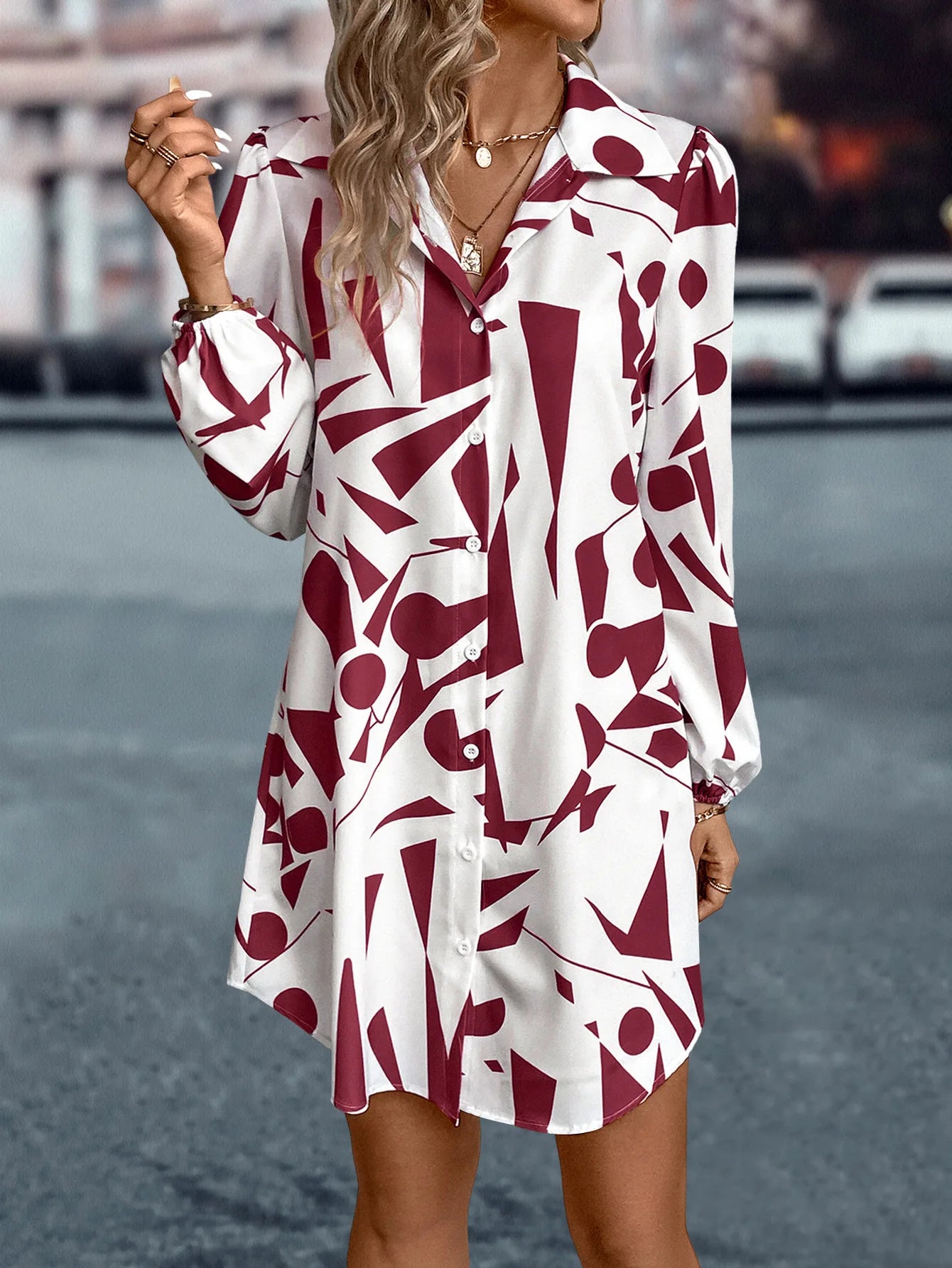 Women's Dresses New Printing Loose V-Neck Single Breasted Long Sleeve Elegant Casual Streetwear In 2024 Summer Vestidos For Lady