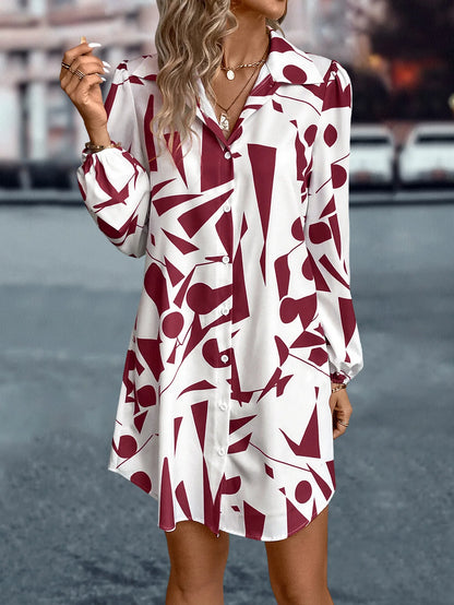 Women's Dresses New Printing Loose V-Neck Single Breasted Long Sleeve Elegant Casual Streetwear In 2024 Summer Vestidos For Lady