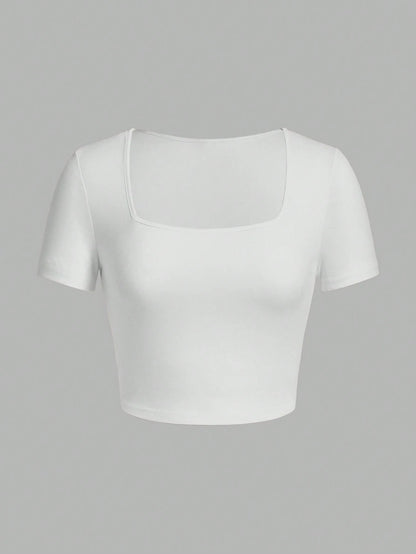 Woman T-shirt Square Neckline tops Short Sleeve crop tops for women girls sexy street wear  top tees