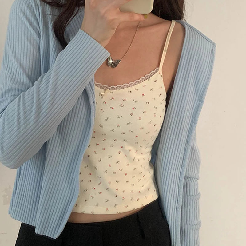 Women Tops Summer Girls Tops Short Slim Lace Sweet Print Crop Top Ladies Bottoming Cute Tops Top Mujer Top Femme