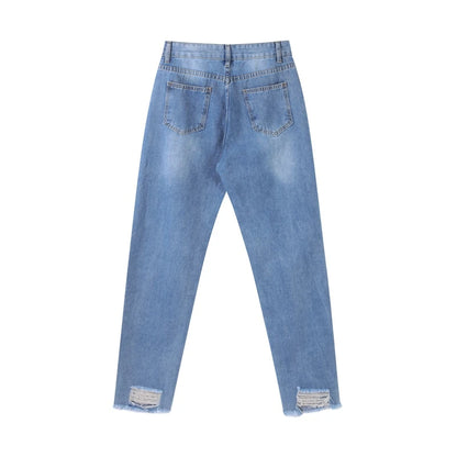 Women‘s Fashion Straight Jeans Casual High Waisted Washed Skinny Trousers Ripped Slim Pants For Lady Commuter 2025 Fashion Trend