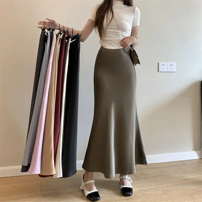 Satin Skirts for Women Korean Reviews Many Girls Clothes Women's 2025 Summer NEW High Waisted Mid Long Skirts Fashion women skir