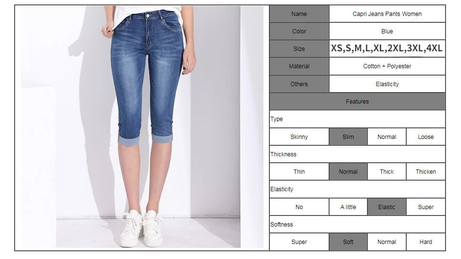 Woman's Jeans Black Denim Pants Ladies Cropped Trousers Skinny  Knee Length Jeans Women Elastic High Waist Mom Jeans Oversize