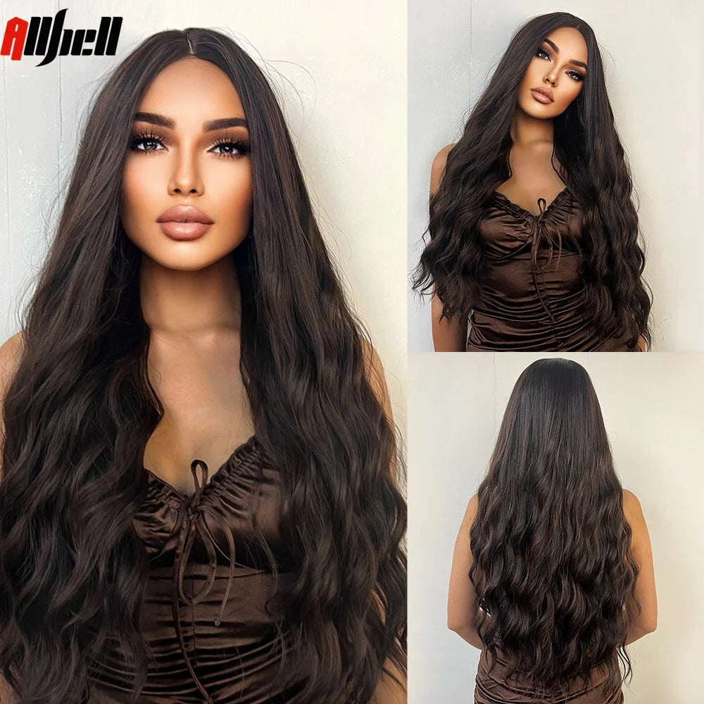 Long Wavy Wine Red Synthetic Wigs Natural Wave Afro Wigs With Bangs for Black Women Cosplay Costume Wig Heat Resistant Fiber