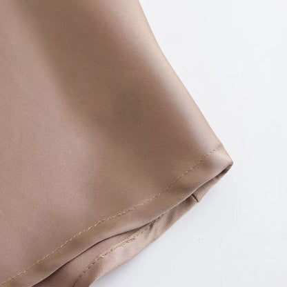 TRAF Women's Skirt Summer Elegant Satin Skirt Stylish Lady High Waist Skirts Cylinder Green Black Skirt Woman Office Street Wear