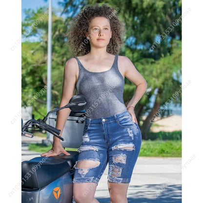 Retro Ripped Jeans Sexy Women Mid Rise Pants Hip Hugging Tight Bermuda Shorts Y2k Hip Hop Trousers Street Fashion Pant