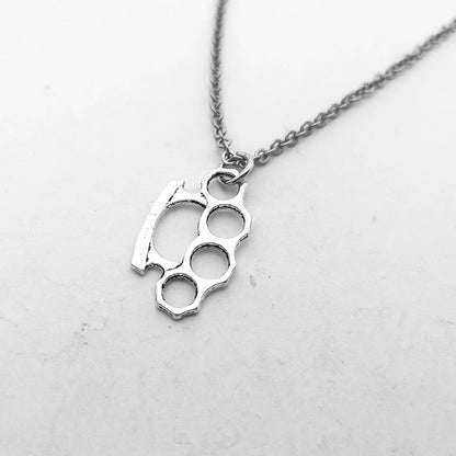Brass Knuckles Pendant Necklace for Women Men Neck Chain Vintage Summer Gothic Goth Jewelry Trend 2022 Accessories Holiday Gifts