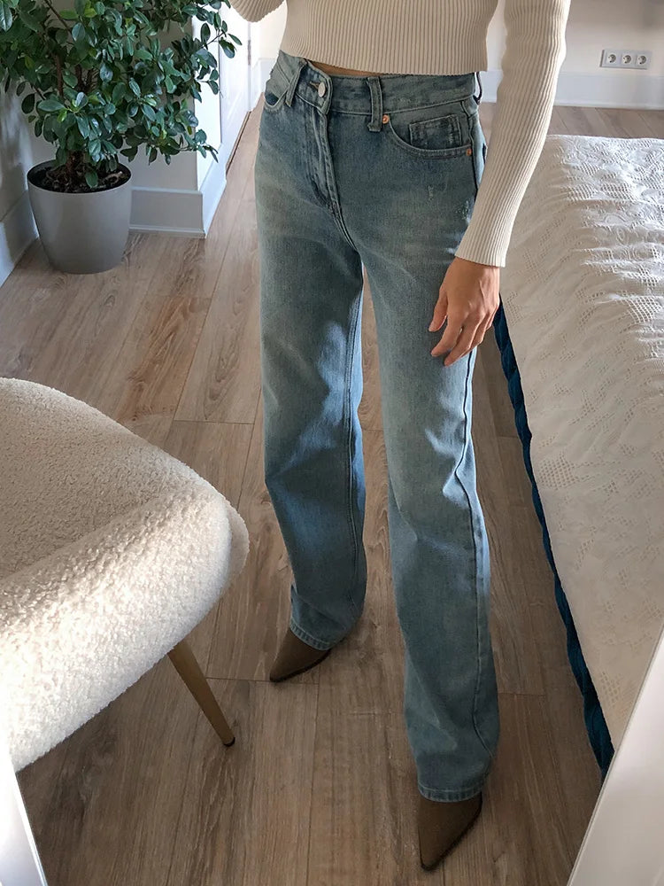 Blue Jeans Women High Waist 2025 Loose Casual Boyfriend Long Jeans For Work Ladies Simple Straight Leg Denim Pants For Women