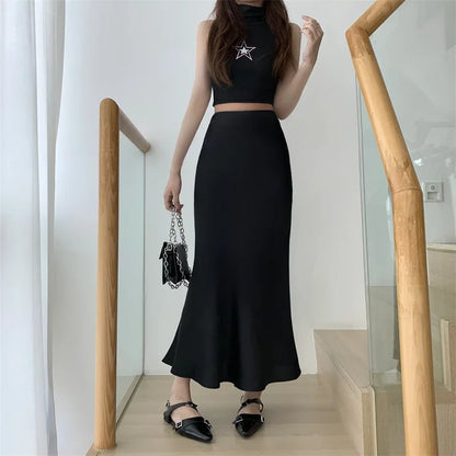 Satin Skirts for Women Korean Reviews Many Girls Clothes Women's 2025 Summer NEW High Waisted Mid Long Skirts Fashion women skir