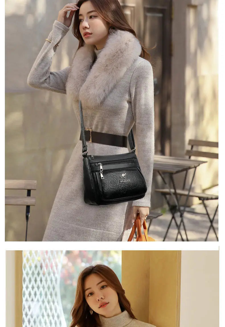 Women Mother Bag Middle-aged Elderly Shoulder Messenger Crossbody Bag Purses Handbags Bolsa 3 Zippers Luxury Design