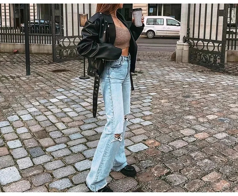 MiuKoMiYa Ripped Jeans For Women 2023 Streetwear Straight Denim Pants High Waist Long Denim Trousers Women Hollow Out Jeans