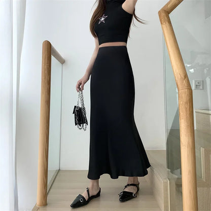 Satin Skirts for Women Korean Reviews Many Girls Clothes Women's 2025 Summer NEW High Waisted Mid Long Skirts Fashion women skir