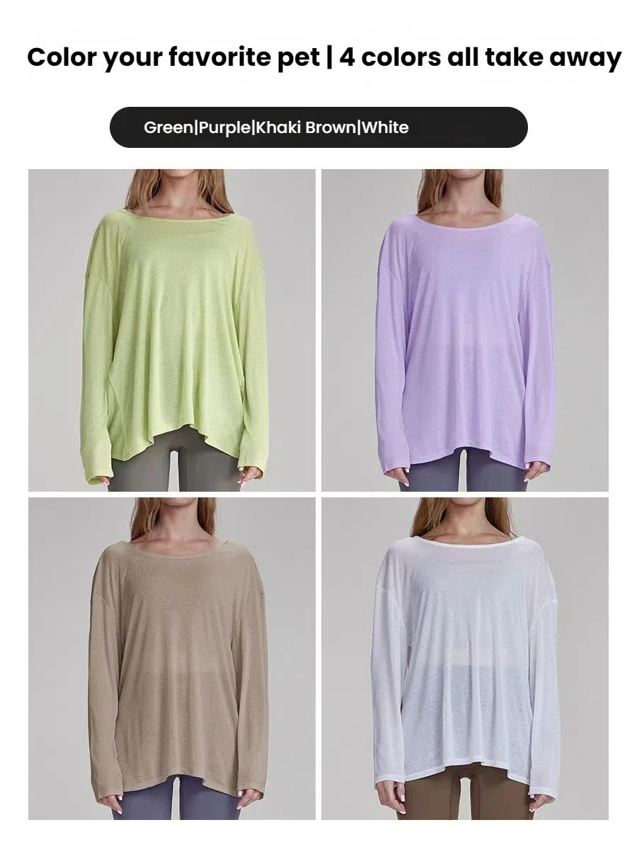 Women's Tops New Autumn Yoga Cover-up Loose Back Beauty Leisure Sports Fitness Top Light Breathable Long Sleeves Tee