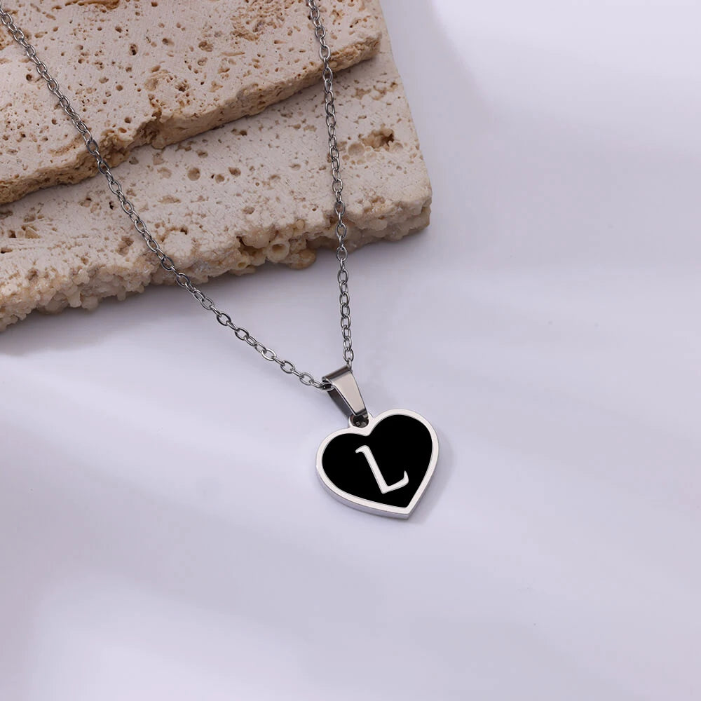 Initial Letter Necklaces for Women Clavicle Chain Heart Pendant Necklaces Alphabet Stainless Steel Jewelry Freeshipping collares