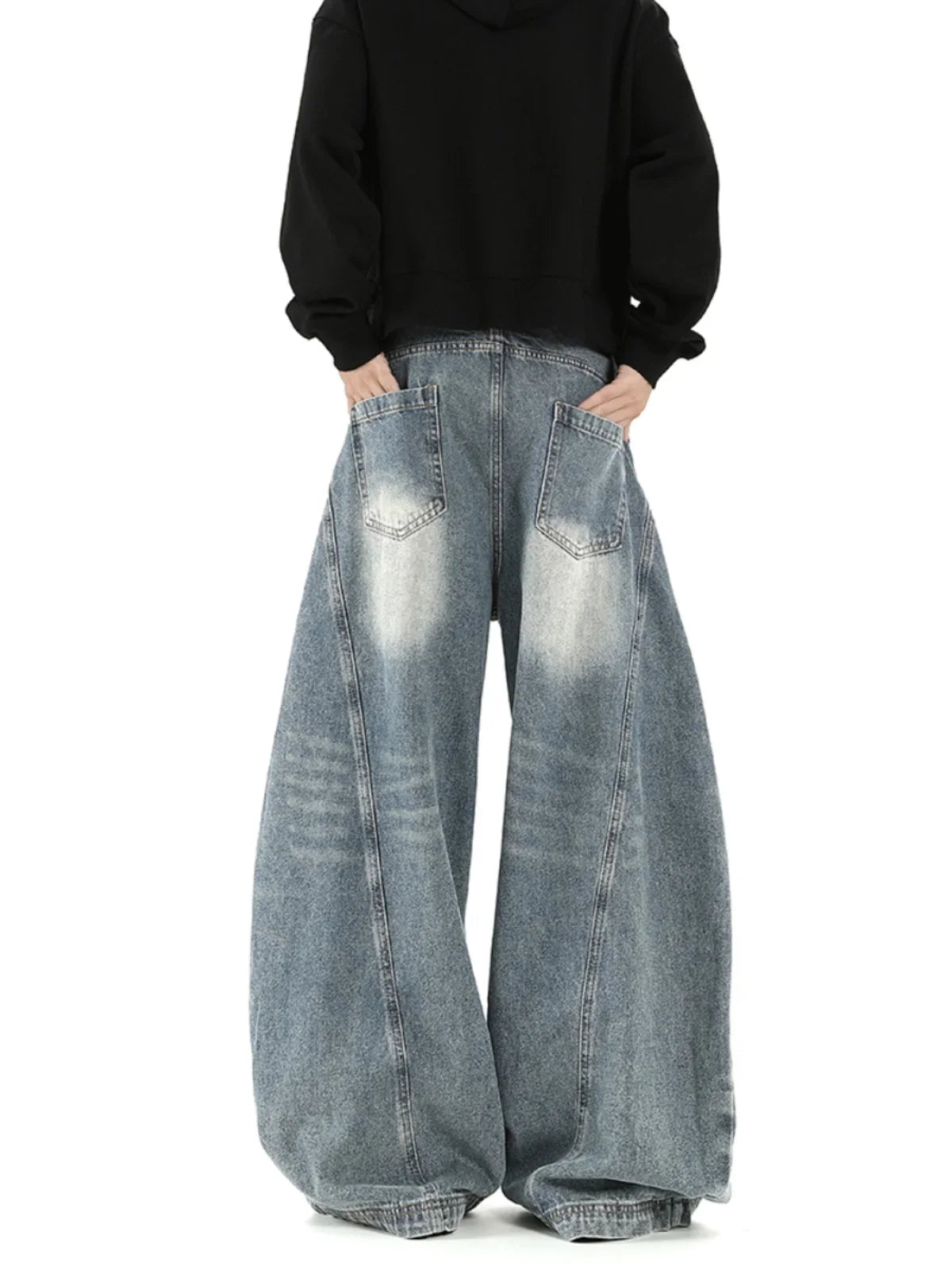 Women Blue Jeans Cargo Pants Streetwear High Waist American Wide Leg Pants Fashion Y2K Style Female Winter Straight Trousers