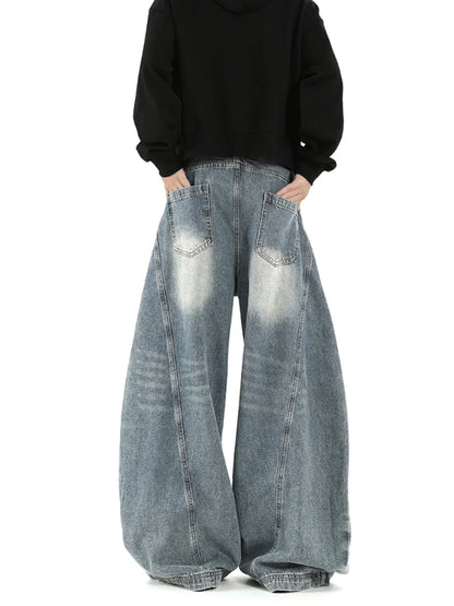 Women Blue Jeans Cargo Pants Streetwear High Waist American Wide Leg Pants Fashion Y2K Style Female Winter Straight Trousers