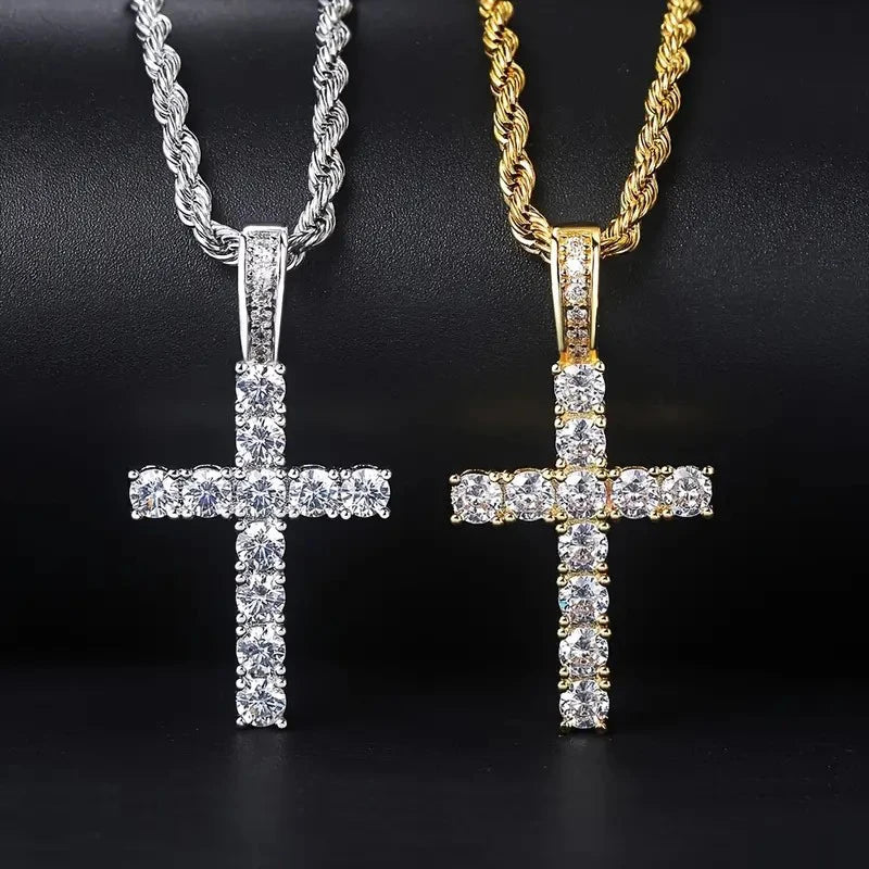 Huitan 60Cm Twisted Chain Long Necklace for Women/Men Fashion Luxury Cubic Zirconia Cross Pendant Necklace Gift Love Accessories