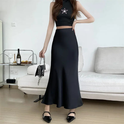 Satin Skirts for Women Korean Reviews Many Girls Clothes Women's 2025 Summer NEW High Waisted Mid Long Skirts Fashion women skir