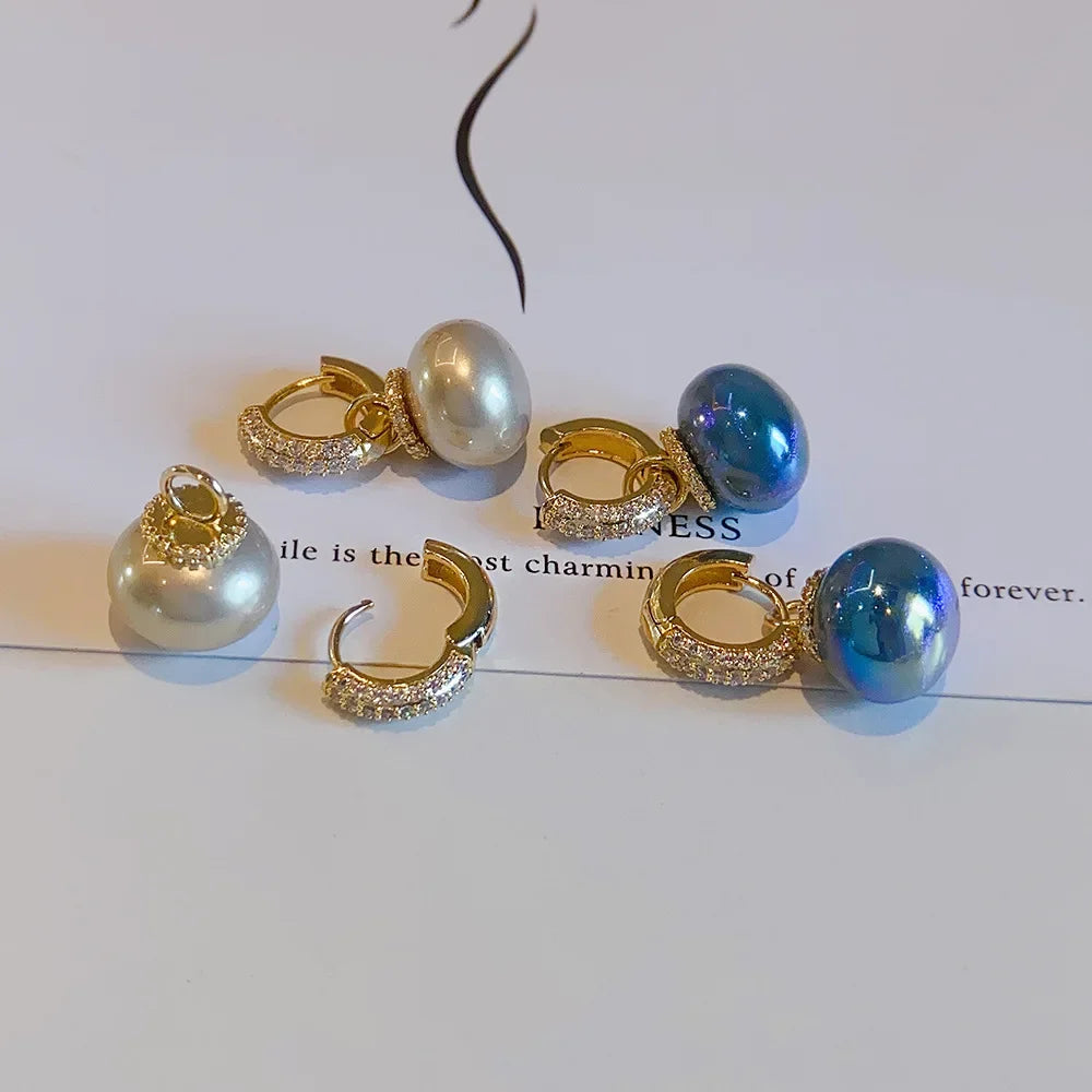 Korean Version High Quality New Atmospheric One Two Wear Colorful Blue Pearl Circle Ear Button Design Eardrop for Girls.