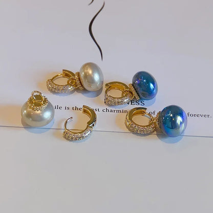 Korean Version High Quality New Atmospheric One Two Wear Colorful Blue Pearl Circle Ear Button Design Eardrop for Girls.
