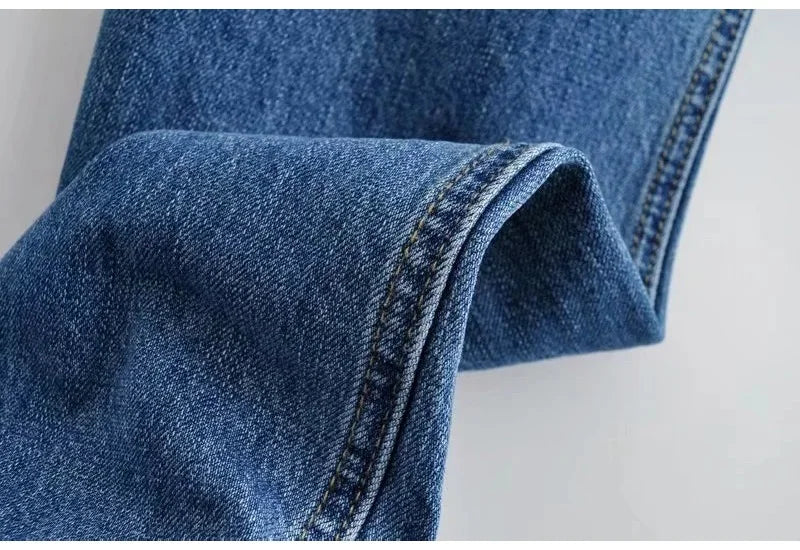 MiuKoMiYa Ripped Jeans For Women 2023 Streetwear Straight Denim Pants High Waist Long Denim Trousers Women Hollow Out Jeans