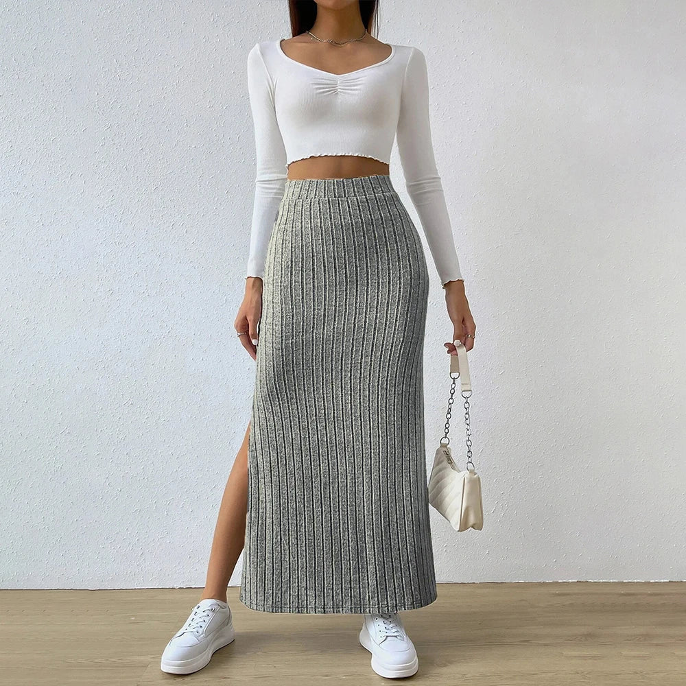 Women Skirt Spring Summer  High Waisted Elastic Slim Hip Knitted Sexy Bodycon Midi Skirt Female Clothing M L XL XXL