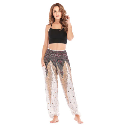 Women's Yoga Pants Printed Ethnic Style Loose Yoga Trousers Bloomers High Waist Fitness Sports Crotch Dance  Sweatpants