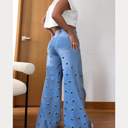2024 New Women's Retro Flared Jeans Design Sense Casual Fitting Mid Waisted Wide Leg Pants Fashion Loose Autumn Winter Trousers