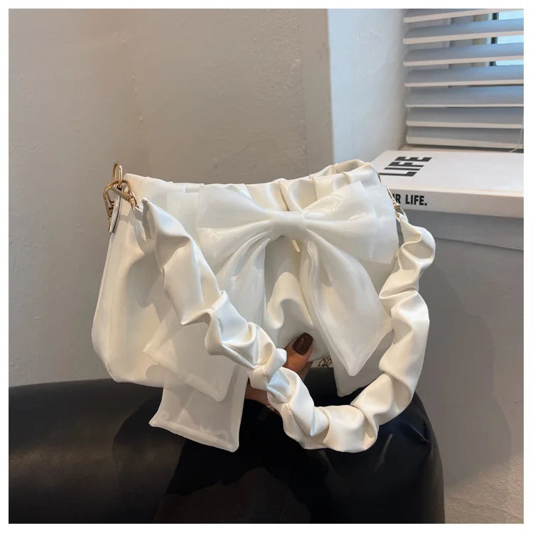 Fashion Casual Handbags For Women Cute Bow Black White Blue Kahki PU Handbags Trendy Daily Shoulder Underarm Bags bolsa feminina
