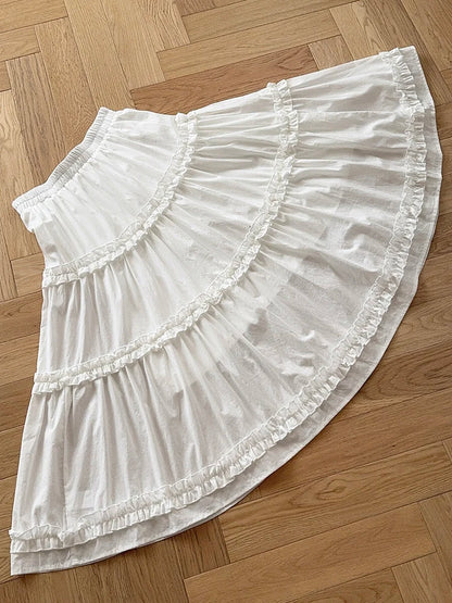 Sweet Skirts Women Summer Elastic Waist Solid Color Loose A-Line Skirt for Sweet Girls Kawaii Clothes