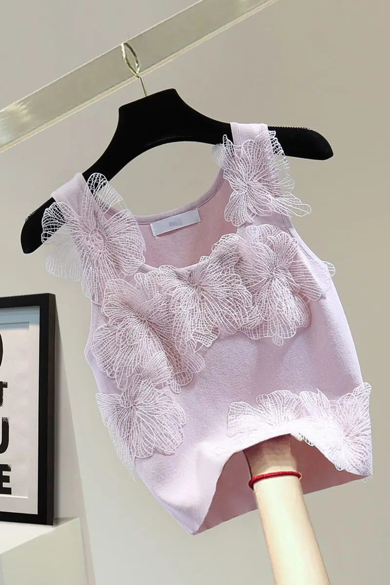 Sexy Crop Tops Women Heavy Embroidery Floral Tank 2025 Ropa Mujer Lace Butterfly Backless Tunic Vest Korean Summer Camis