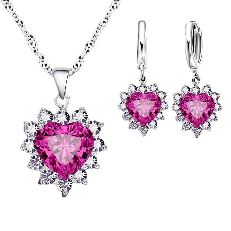 Exquisite Heart-shaped Necklace Earrings Jewelry Set for Women Charm Ladies Jewelry Fashion Bridal Accessory Set Romantic Gifts