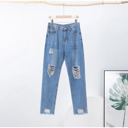 Women‘s Fashion Straight Jeans Casual High Waisted Washed Skinny Trousers Ripped Slim Pants For Lady Commuter 2025 Fashion Trend