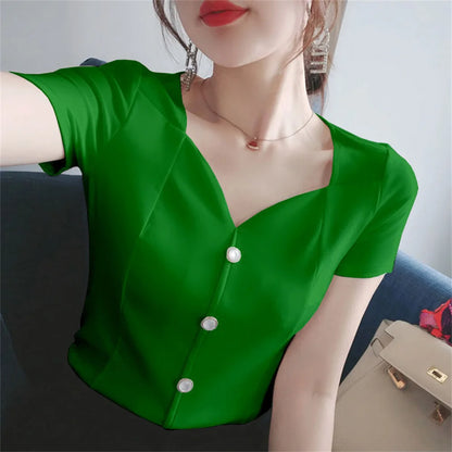 Womens Tops And Blouses Summer Short Sleeve Blouse Women Blusas Mujer De Moda 2022 Turtleneck Knitted Blouse Shirt Tops