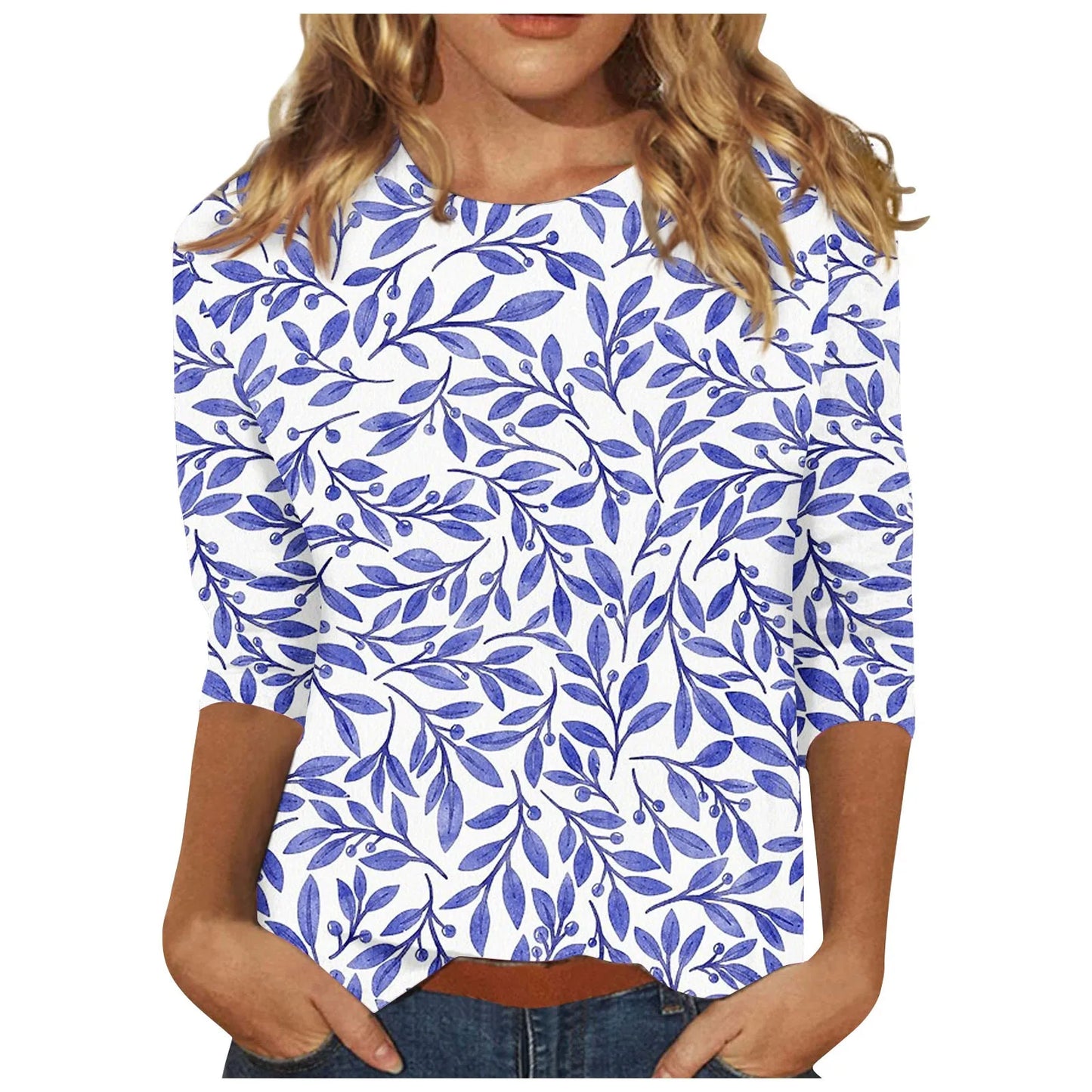 2024 Women Summer Tops Comfortable T Shirt Fashion Flower Print Round Neck 3/4 Sleeve Tops Soft Versatile Pullover Ropa De Mujer