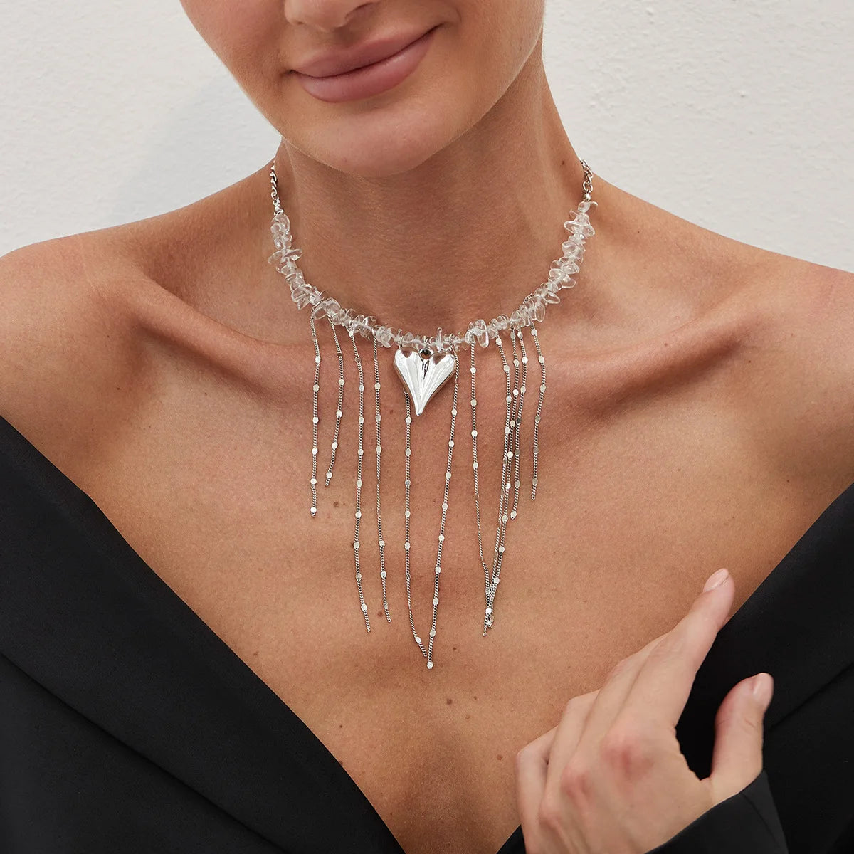 Necklaces for Women Heart-shaped Cross Imitation Pearl Tassel Long Necklace Colliers Femmes Girl Stuff