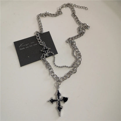 Punk Rock Black Heart Cross Pendant Chain Necklace For Men Women Cool Hip Hop Street Vintage 90s Y2K Grunge Goth Accessories